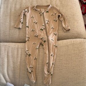 Floral Tan Kids One Piece Bamboo Zip